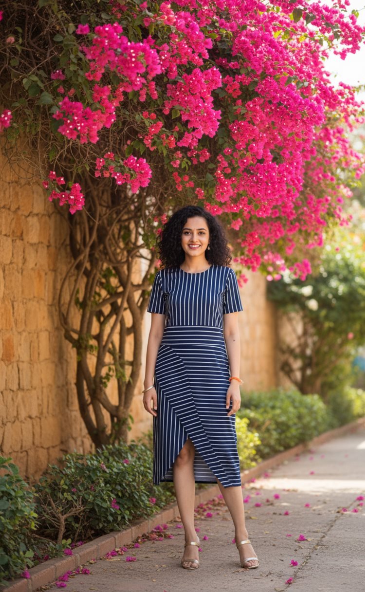 Blue Striped Cotton Dress – Comfortable & Stylish Everyday Wear for Women – Womens Dress on Brown Living™. SKU: MD22007XS. Img 1.