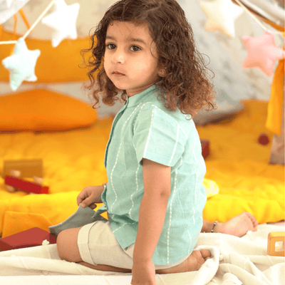 Blue Striped Cotton Shirt for Kids | Unisex Casual Shirt – Kids Shirts on Brown Living™. SKU: ALBS1. Img 4.