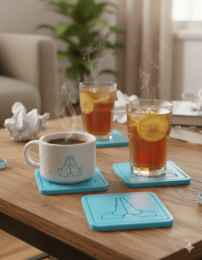 Blue Upcycled Coasters Set of 4 – Made from Recycled Plastic Waste – Table Decor on Brown Living™. SKU: UC003. Img 2.