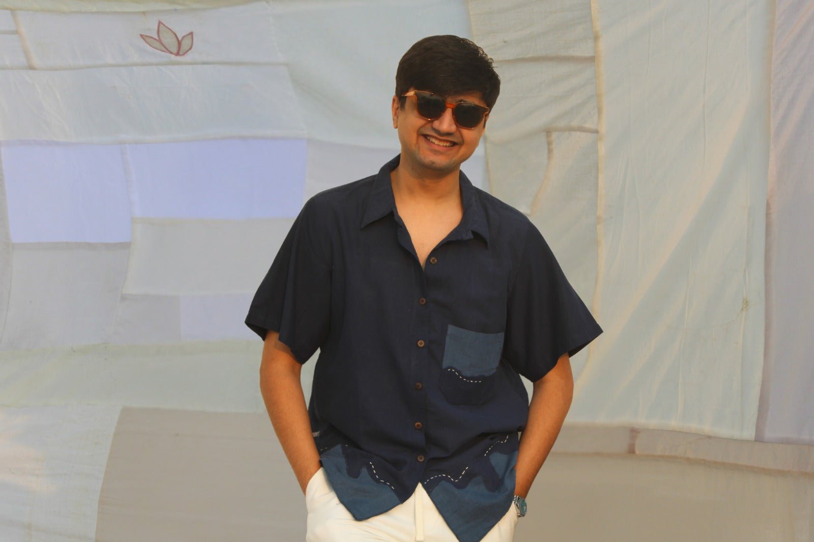 Blue Waves Cotton Shirt – Regular Fit Breathable Casual Wear – Men Shirt on Brown Living™. SKU: SH01. Img 1.