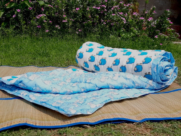 Blue & White Animal Print Kids Handcrafted Quilt | Verified Sustainable Bed Linens on Brown Living™