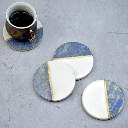 Blue & White Brass Inlay Coasters (Set of 4) | Verified Sustainable by Brown Living™