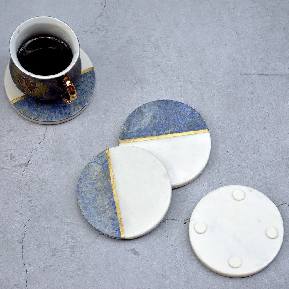 Blue & White Brass Inlay Coasters (Set of 4) | Verified Sustainable by Brown Living™