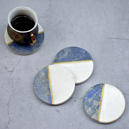 Blue & White Brass Inlay Coasters (Set of 4) | Verified Sustainable by Brown Living™