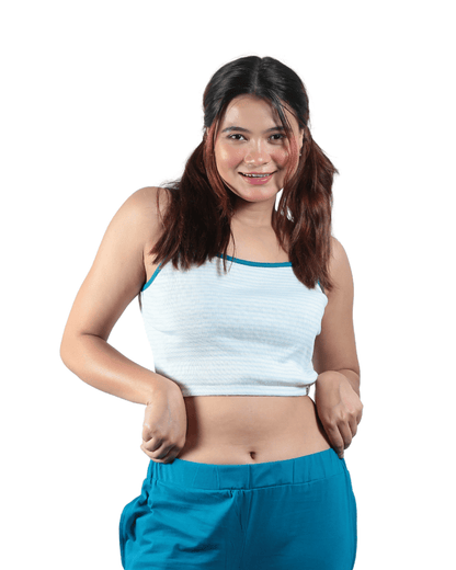 Bluebells Striped Spaghetti Cotton Crop Top – Womens Top on Brown Living™. SKU: 007CROPBLUEWHITEXS. Img 6.