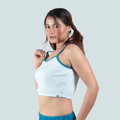 Bluebells Striped Spaghetti Cotton Crop Top – Womens Top on Brown Living™. SKU: 007CROPBLUEWHITEXS. Img 5.