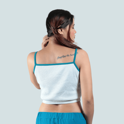 Bluebells Striped Spaghetti Cotton Crop Top – Womens Top on Brown Living™. SKU: 007CROPBLUEWHITEXS. Img 2.