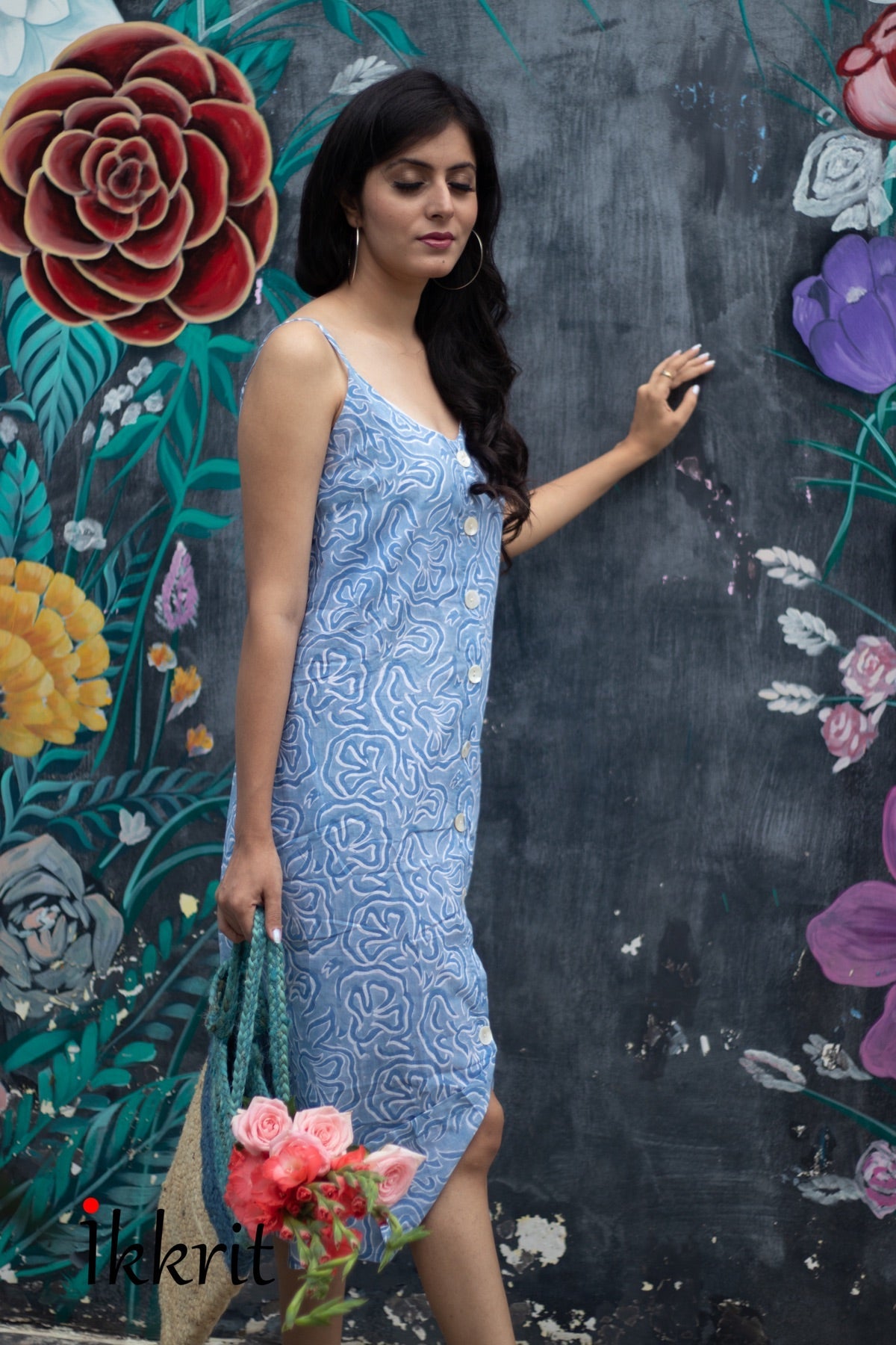 Bluerose Handblock print Cotton Dress | Verified Sustainable by Brown Living™