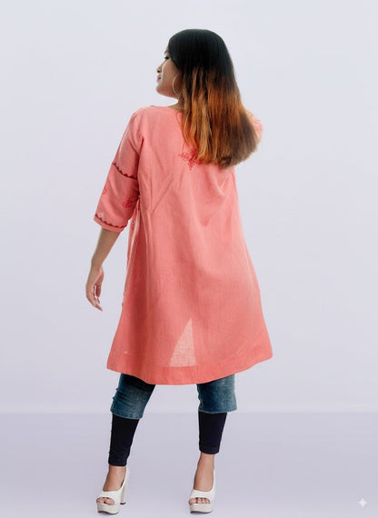 Blush Bloom Chikankari Cape for Women – Hand - Embroidered Layering Cape – Womens Jacket on Brown Living™. SKU: J02008. Img 3.