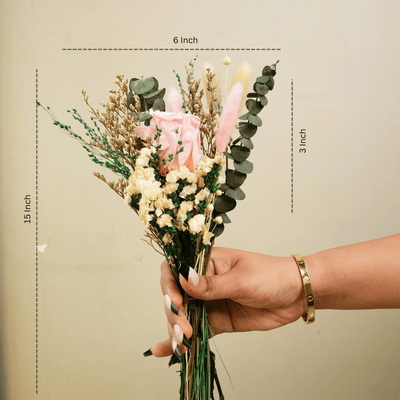 Blush & Bloom Dried Flower Bouquet | Pink Floral Decor Arrangement – Vases on Brown Living™. SKU: V-408. Img 1.