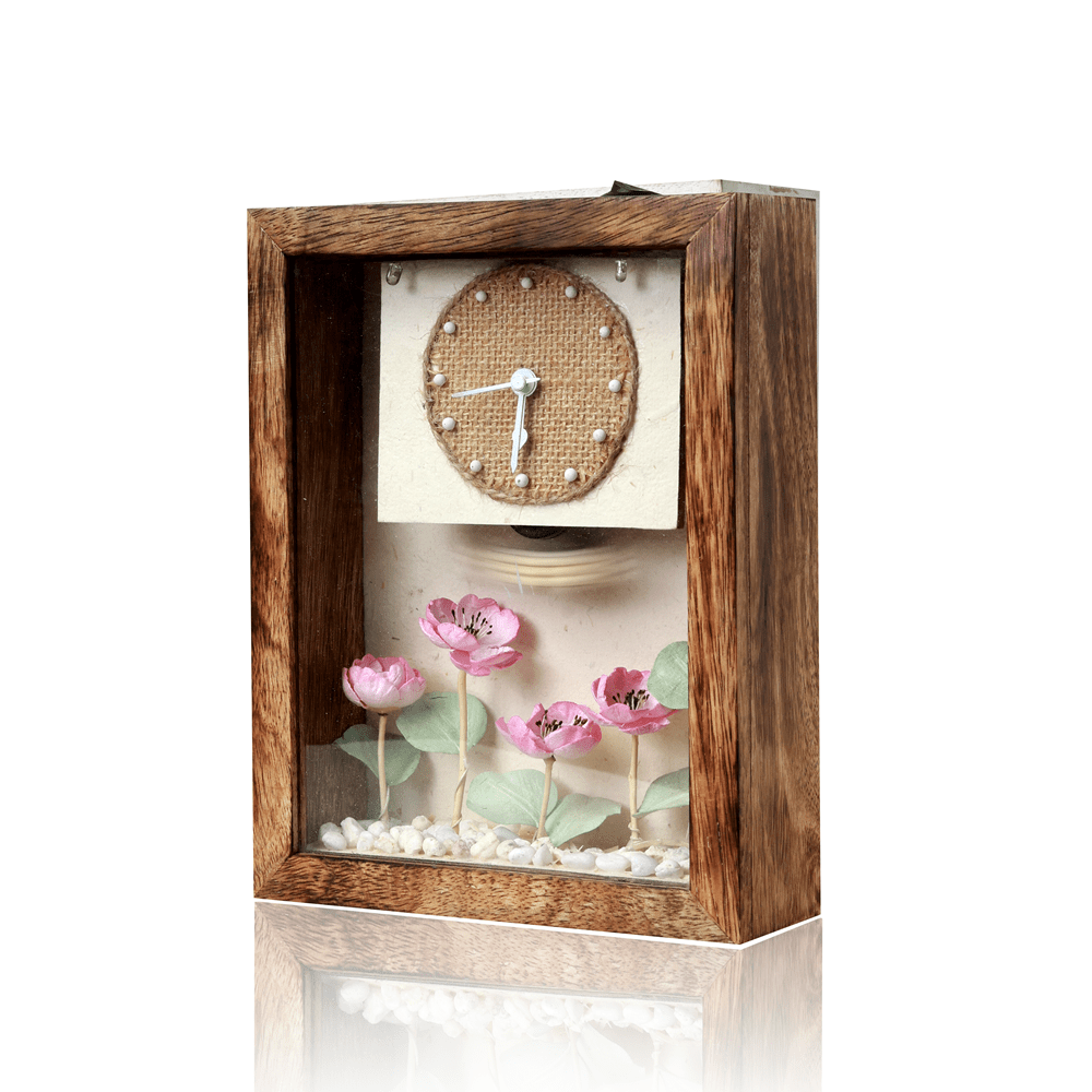 Blush Bloom Table Clock | Elegant Floral Wooden Desk Clock – Home Decor on Brown Living™. SKU: CL-BB. Img 2.