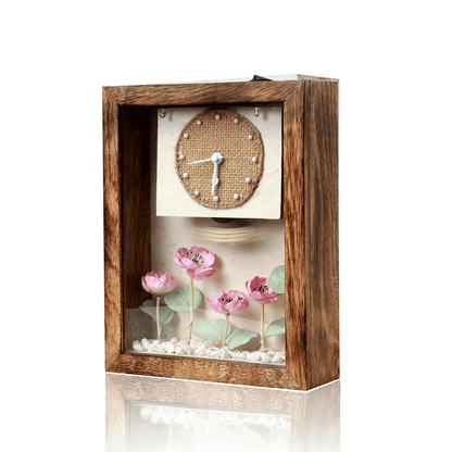 Blush Bloom Table Clock | Elegant Floral Wooden Desk Clock – Home Decor on Brown Living™. SKU: CL-BB. Img 2.