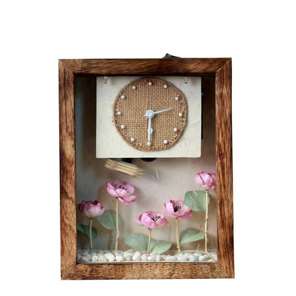 Blush Bloom Table Clock | Elegant Floral Wooden Desk Clock – Home Decor on Brown Living™. SKU: CL-BB. Img 3.