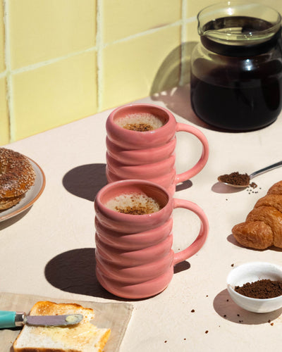 Blush Bumps Ceramic Mug Set of 2 | Textured Handmade Coffee & Tea Mugs – Cups & Saucers on Brown Living™. SKU: MS-DRK-0012-MUG. Img 1.