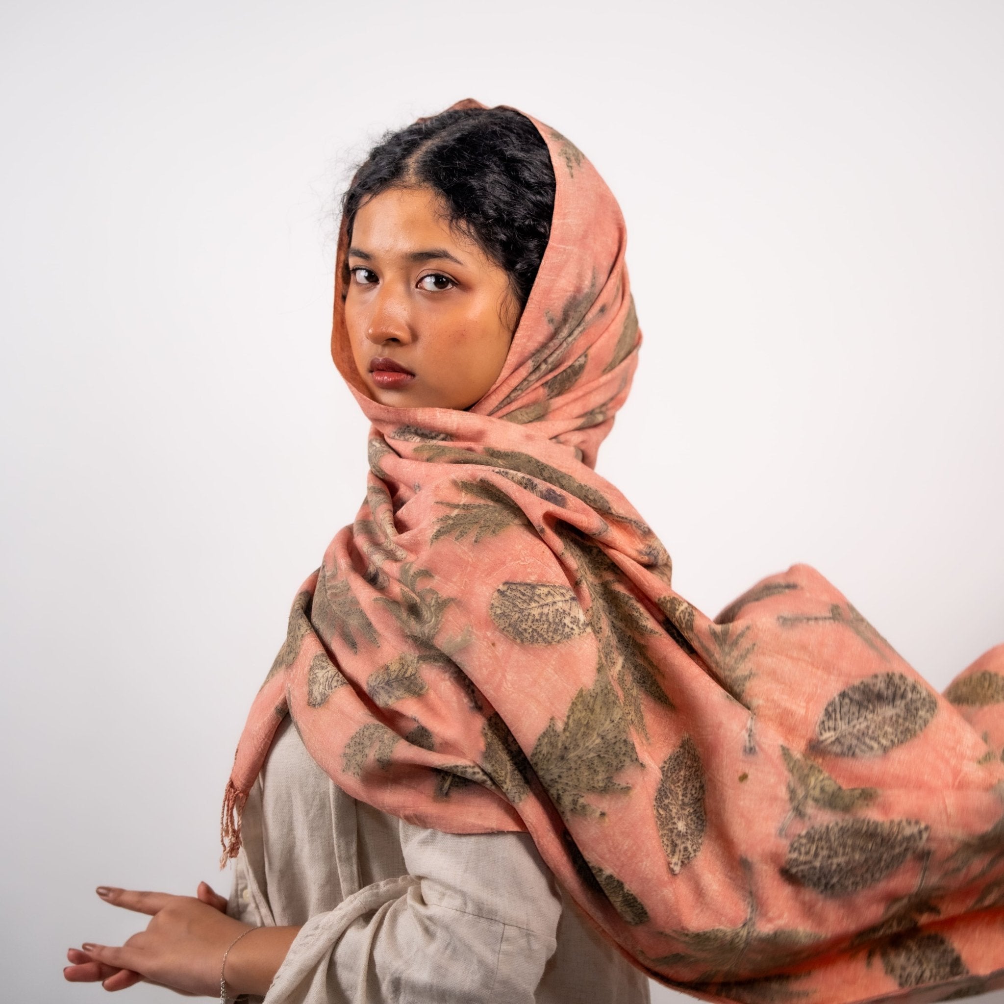 Blush Eri Silk Scarf – Handcrafted Natural Silk Stole – Womens Scarf on Brown Living™. SKU: scarfblush. Img 6.