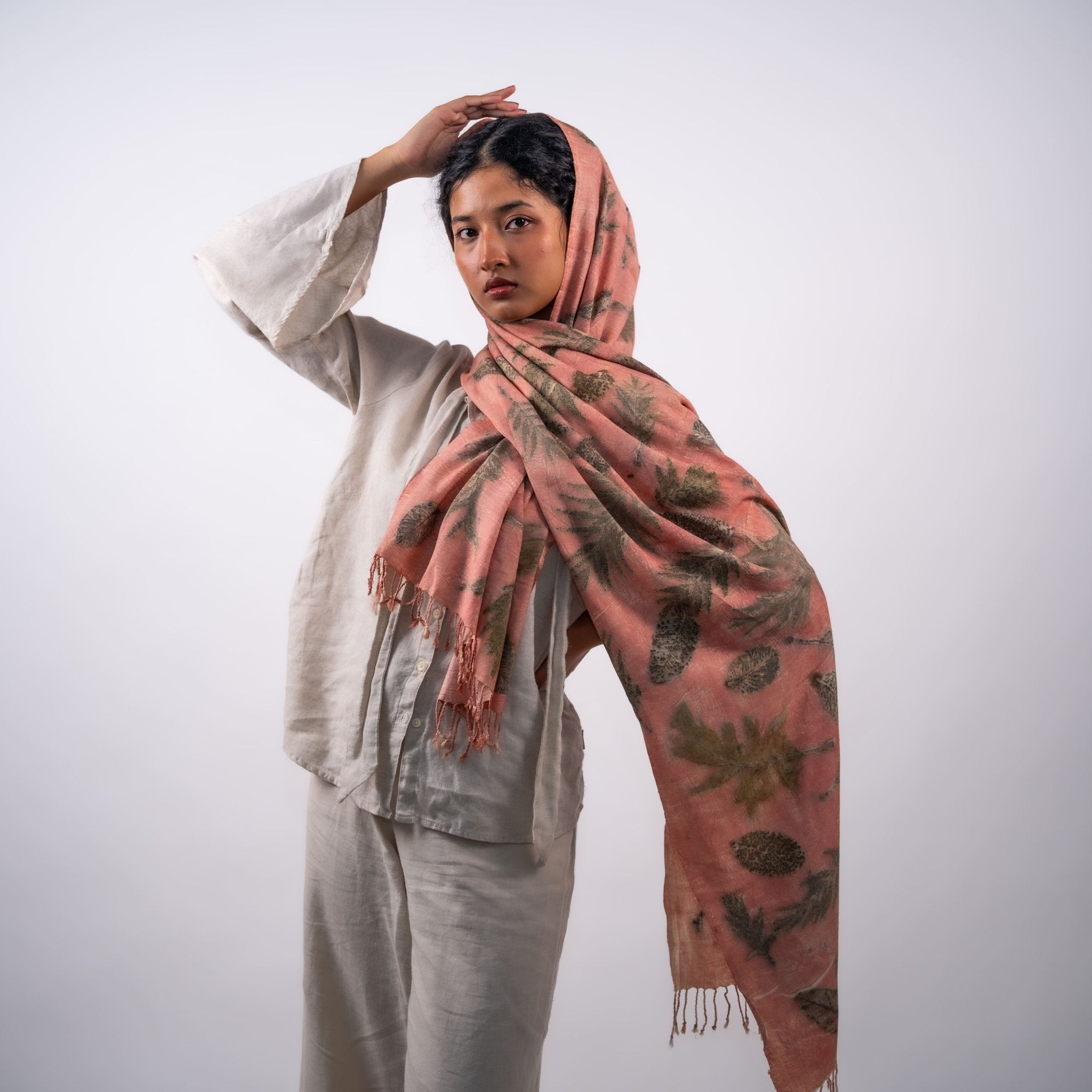 Blush Eri Silk Scarf – Handcrafted Natural Silk Stole – Womens Scarf on Brown Living™. SKU: scarfblush. Img 2.