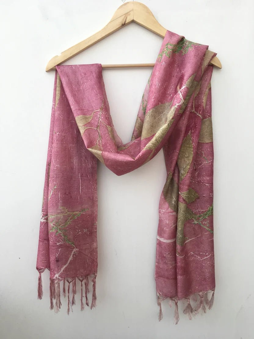 Blush Forest Ecoprinted Scarf | Botanical Print Sustainable Scarf – Womens Scarf on Brown Living™. SKU: PS6. Img 4.