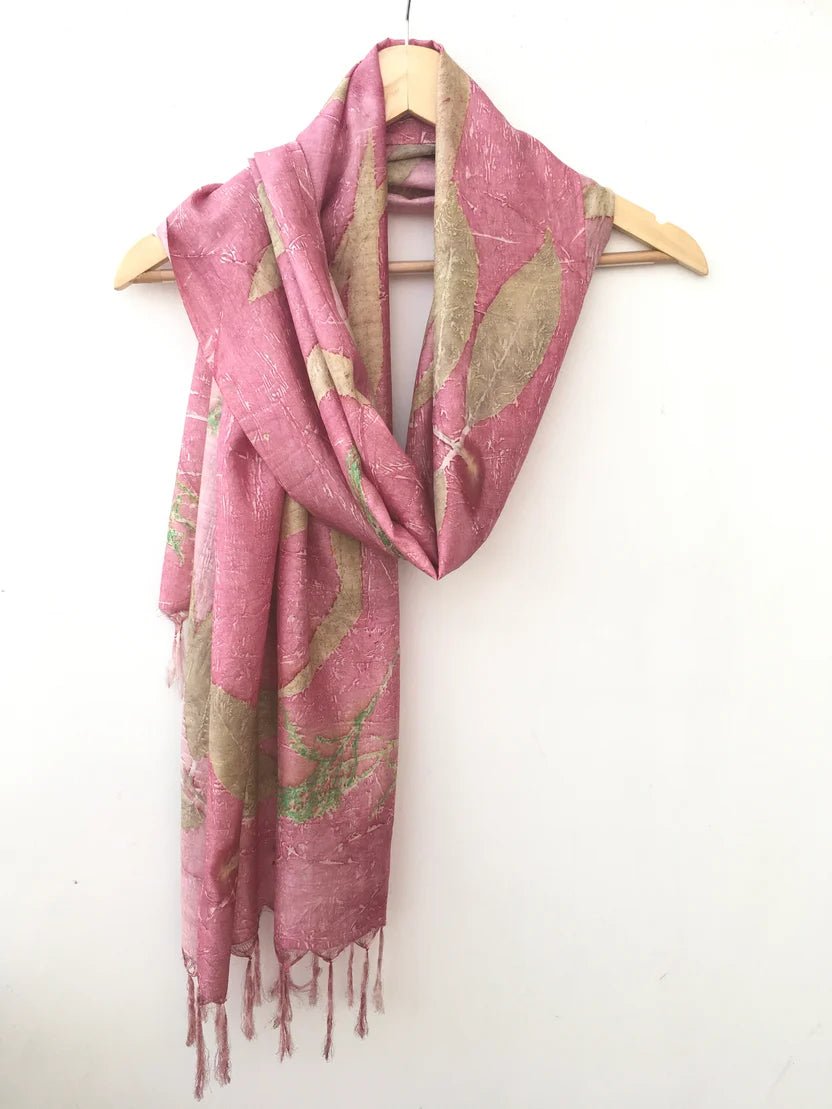 Blush Forest Ecoprinted Scarf | Botanical Print Sustainable Scarf – Womens Scarf on Brown Living™. SKU: PS6. Img 2.