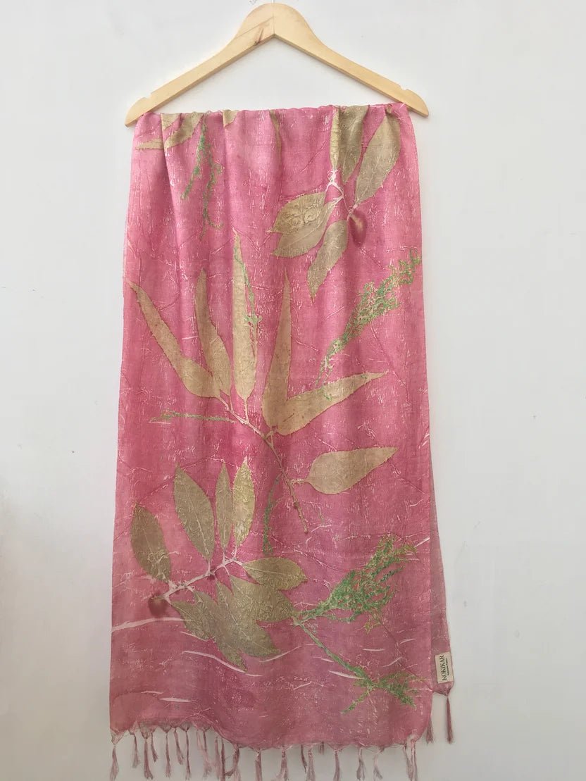Blush Forest Ecoprinted Scarf | Botanical Print Sustainable Scarf – Womens Scarf on Brown Living™. SKU: PS6. Img 1.