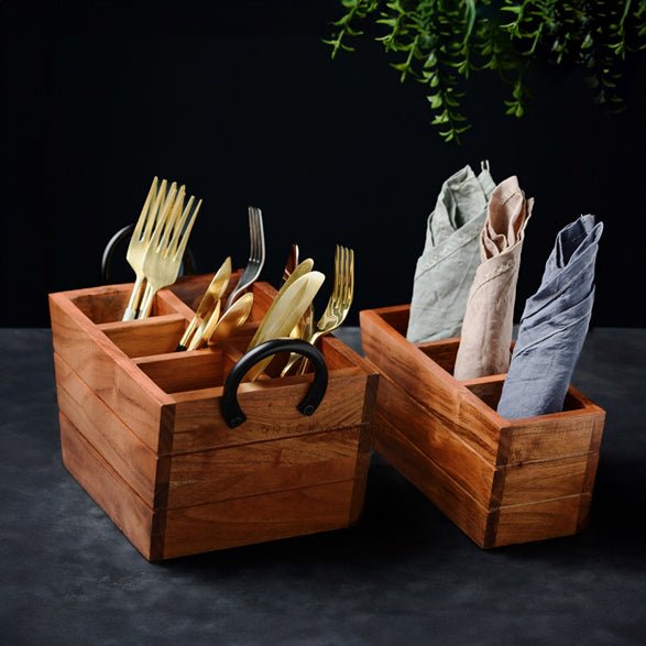 Boat Wooden Cutlery Caddy/Holder with Horseshoe Handle | Verified Sustainable by Brown Living™