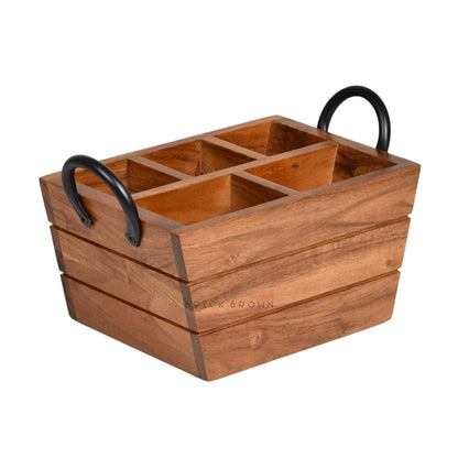 Boat Wooden Cutlery Caddy/Holder with Horseshoe Handle | Verified Sustainable by Brown Living™