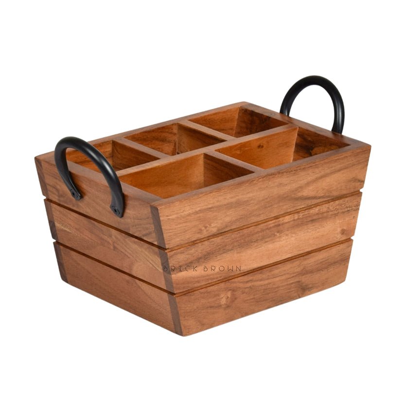 Boat Wooden Cutlery Caddy/Holder with Horseshoe Handle | Verified Sustainable by Brown Living™