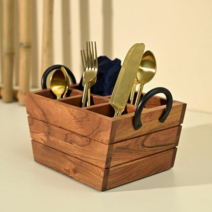 Boat Wooden Cutlery Caddy/Holder with Horseshoe Handle | Verified Sustainable by Brown Living™