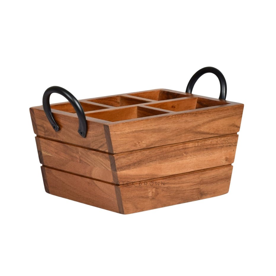 Boat Wooden Cutlery Caddy/Holder with Horseshoe Handle | Verified Sustainable by Brown Living™