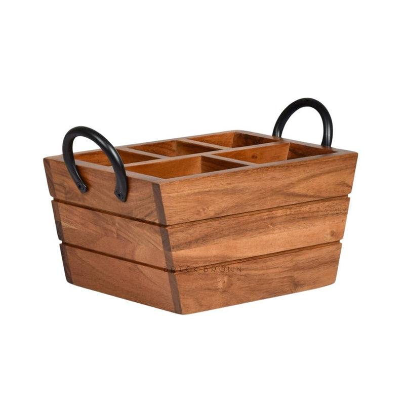 Boat Wooden Cutlery Caddy/Holder with Horseshoe Handle | Verified Sustainable by Brown Living™