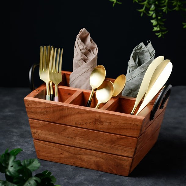 Boat Wooden Cutlery Caddy/Holder with Horseshoe Handle | Verified Sustainable by Brown Living™