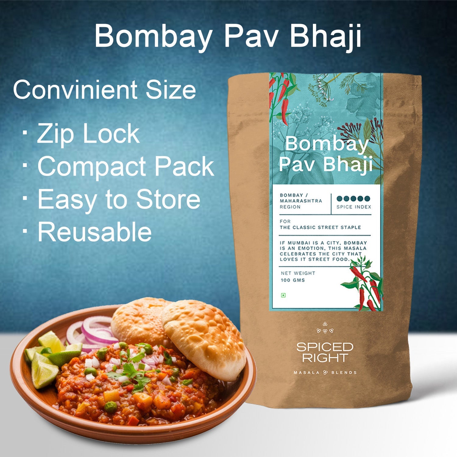 Bombay Pav Bhaji Masala - Mumbai Street Food, No Fillers – Seasonings & Spices on Brown Living™. SKU: SRPB. Img 3.