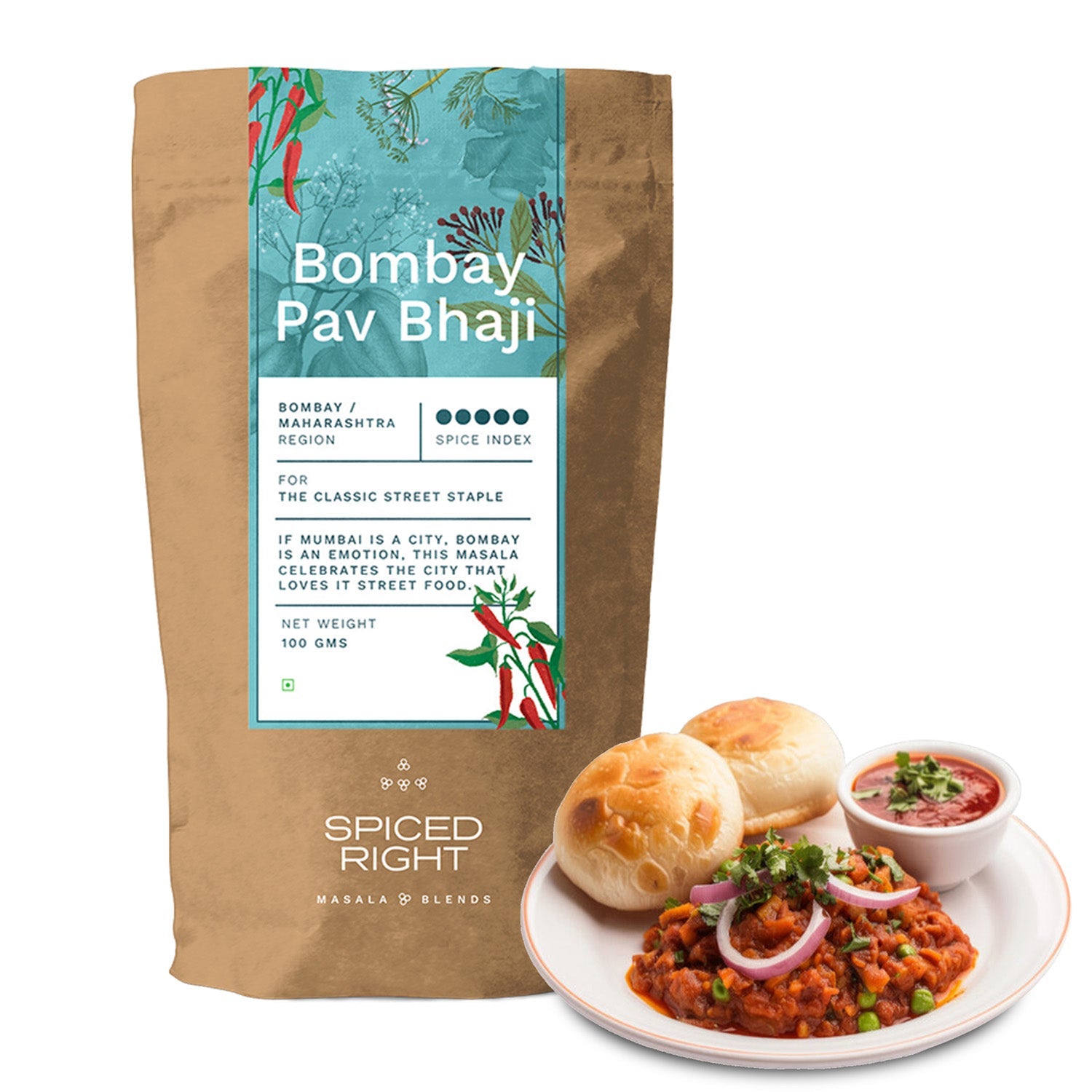 Bombay Pav Bhaji Masala - Mumbai Street Food, No Fillers – Seasonings & Spices on Brown Living™. SKU: SRPB. Img 1.