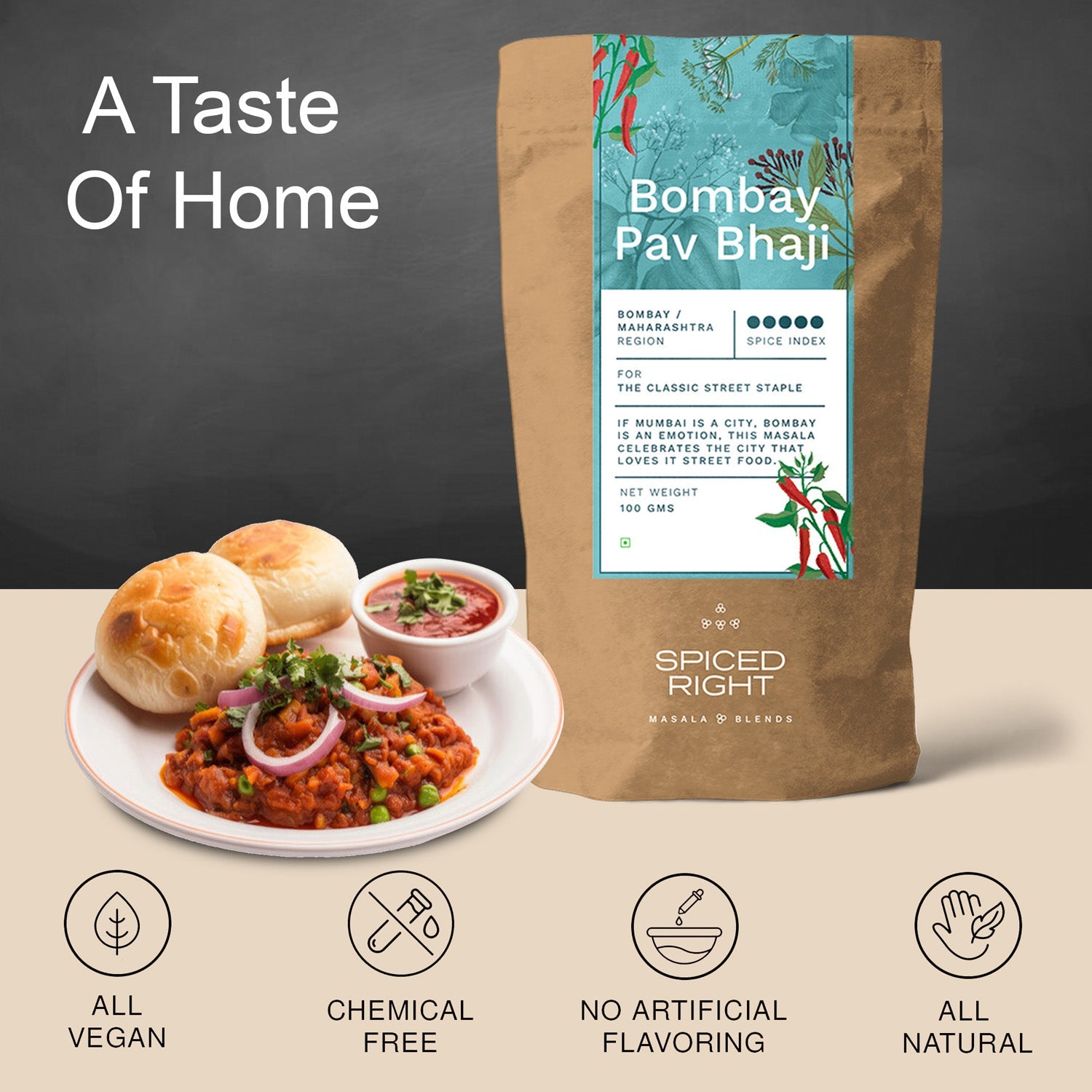 Bombay Pav Bhaji Masala - Mumbai Street Food, No Fillers – Seasonings & Spices on Brown Living™. SKU: SRPB. Img 4.