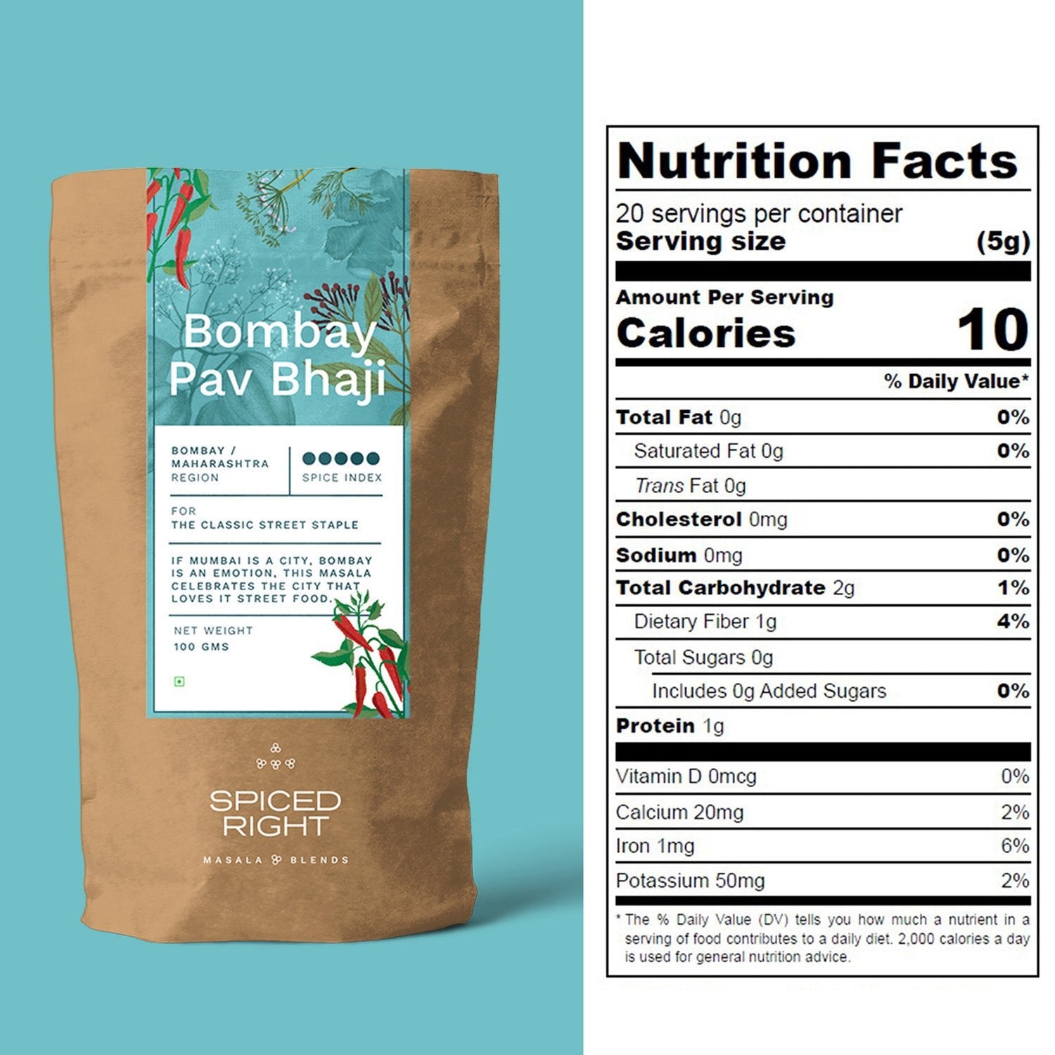 Bombay Pav Bhaji Masala - Mumbai Street Food, No Fillers – Seasonings & Spices on Brown Living™. SKU: SRPB. Img 5.