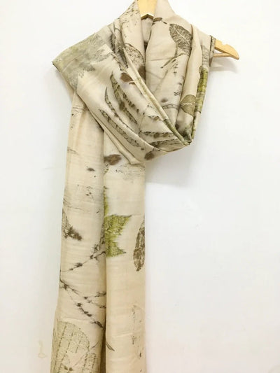 Botanical Eco Printed Mulberry Silk Dupatta | Handcrafted Silk Dupatta – Womens Scarf on Brown Living™. SKU: MS1. Img 3.