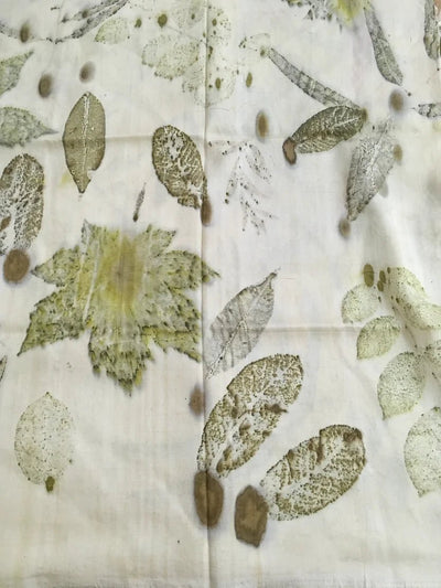 Botanical Eco Printed Mulberry Silk Dupatta | Handcrafted Silk Dupatta – Womens Scarf on Brown Living™. SKU: MS1. Img 5.