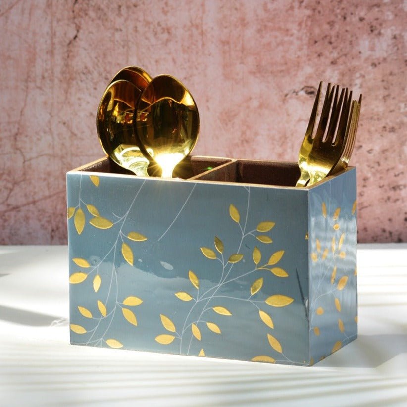 Botanical Golden MDF Cutlery Holder | Verified Sustainable by Brown Living™