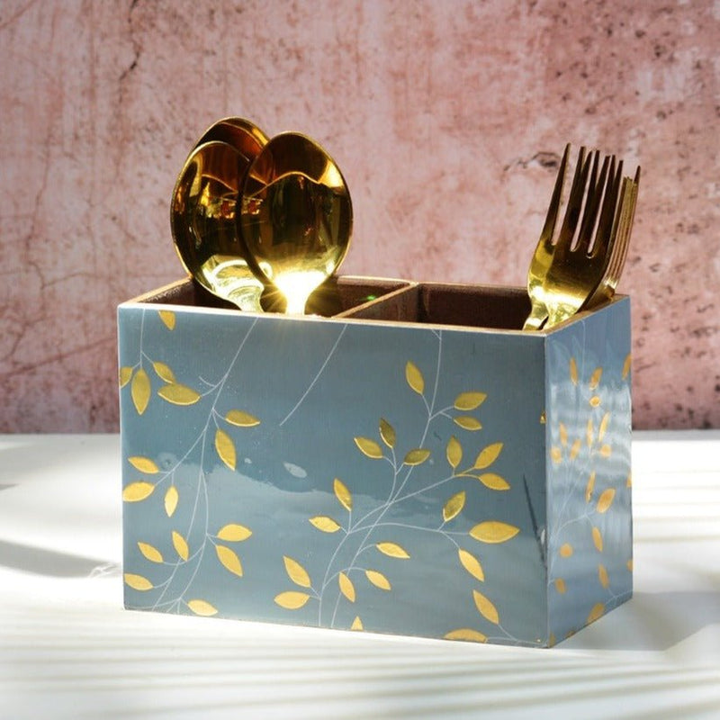 Botanical Golden MDF Cutlery Holder | Verified Sustainable Kitchen Organizers on Brown Living™