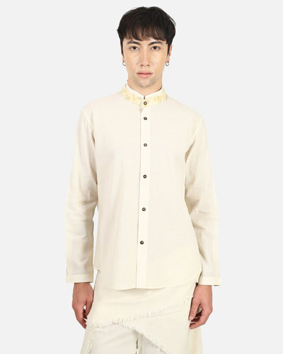 Botanical Impression Collar Shirt – Nature Inspired Cotton Shirt – Womens Shirt on Brown Living™. SKU: ACL2026004. Img 5.