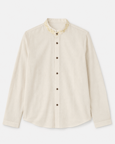 Botanical Impression Collar Shirt – Nature Inspired Cotton Shirt – Womens Shirt on Brown Living™. SKU: ACL2026004. Img 1.