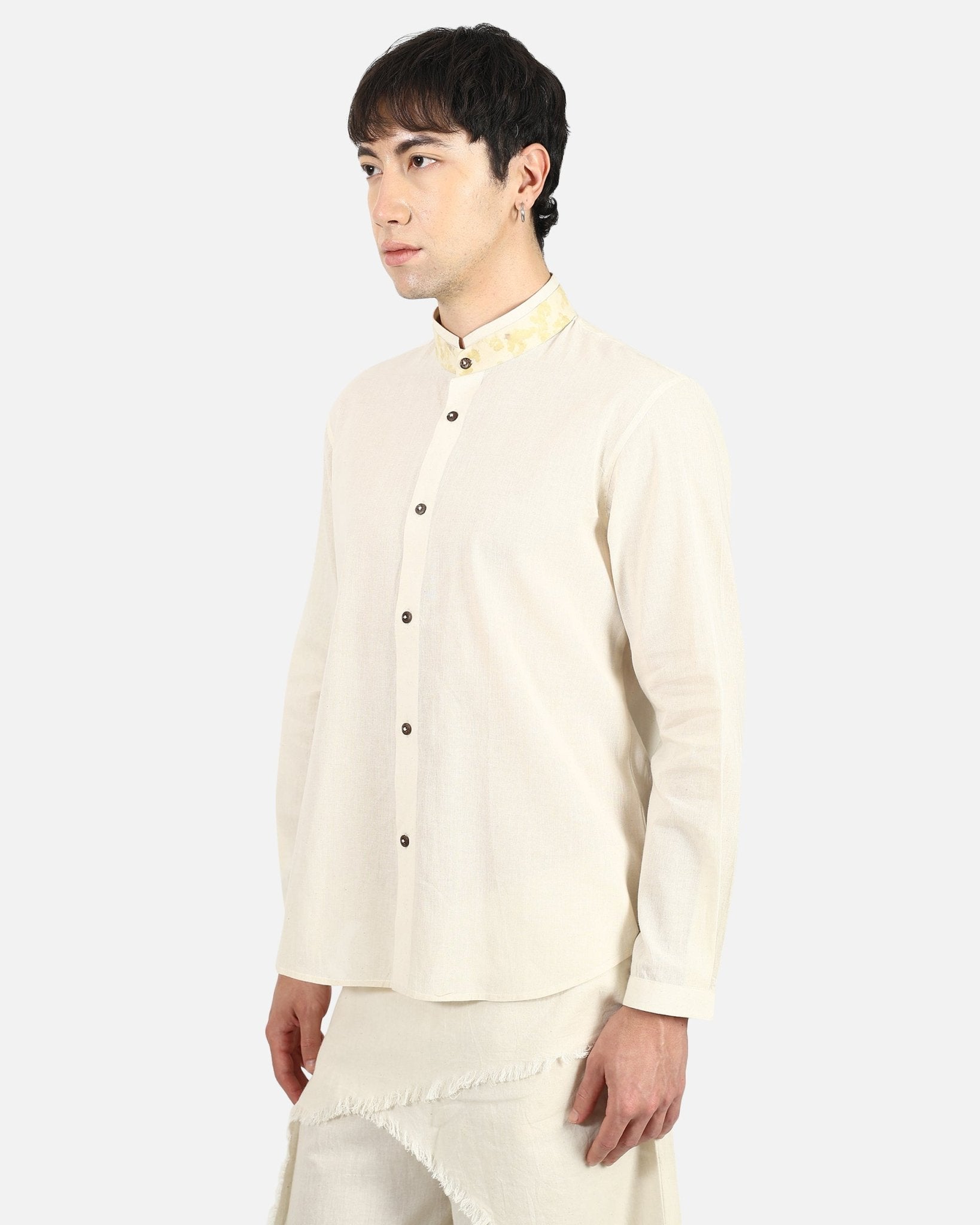 Botanical Impression Collar Shirt – Nature Inspired Cotton Shirt – Womens Shirt on Brown Living™. SKU: ACL2026004. Img 7.