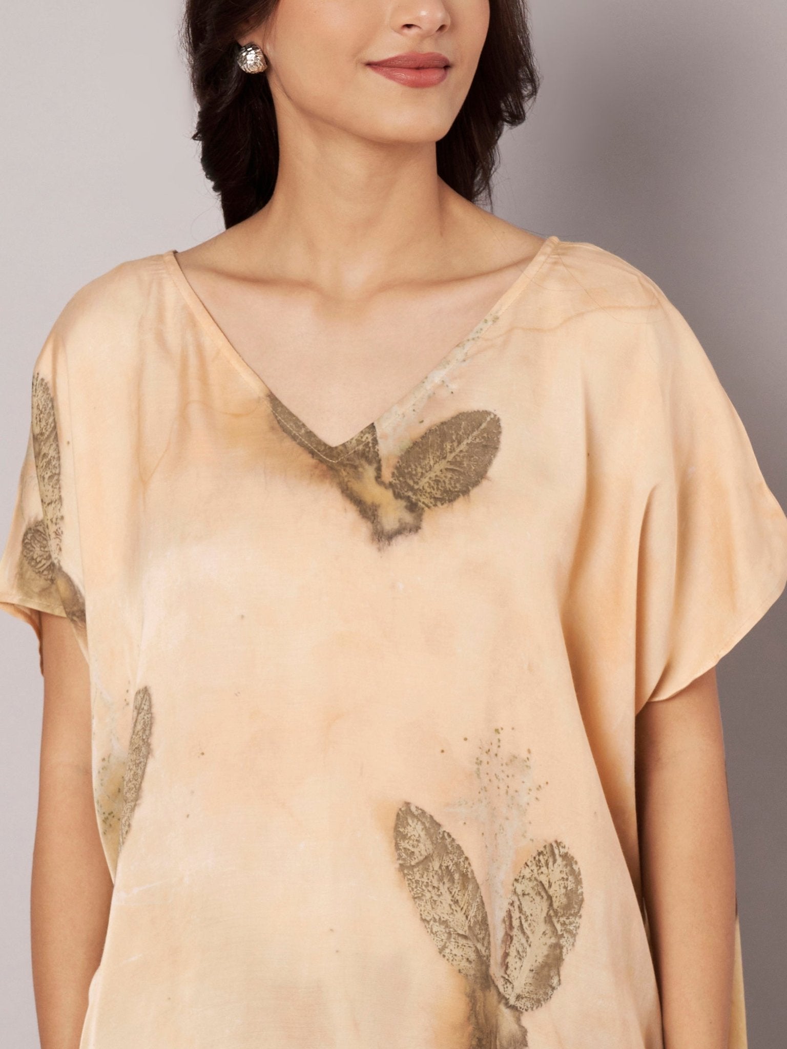 Botanical Kaftan Flared Top for Women Relaxed Fit – Womens Top on Brown Living™. SKU: fst2. Img 11.