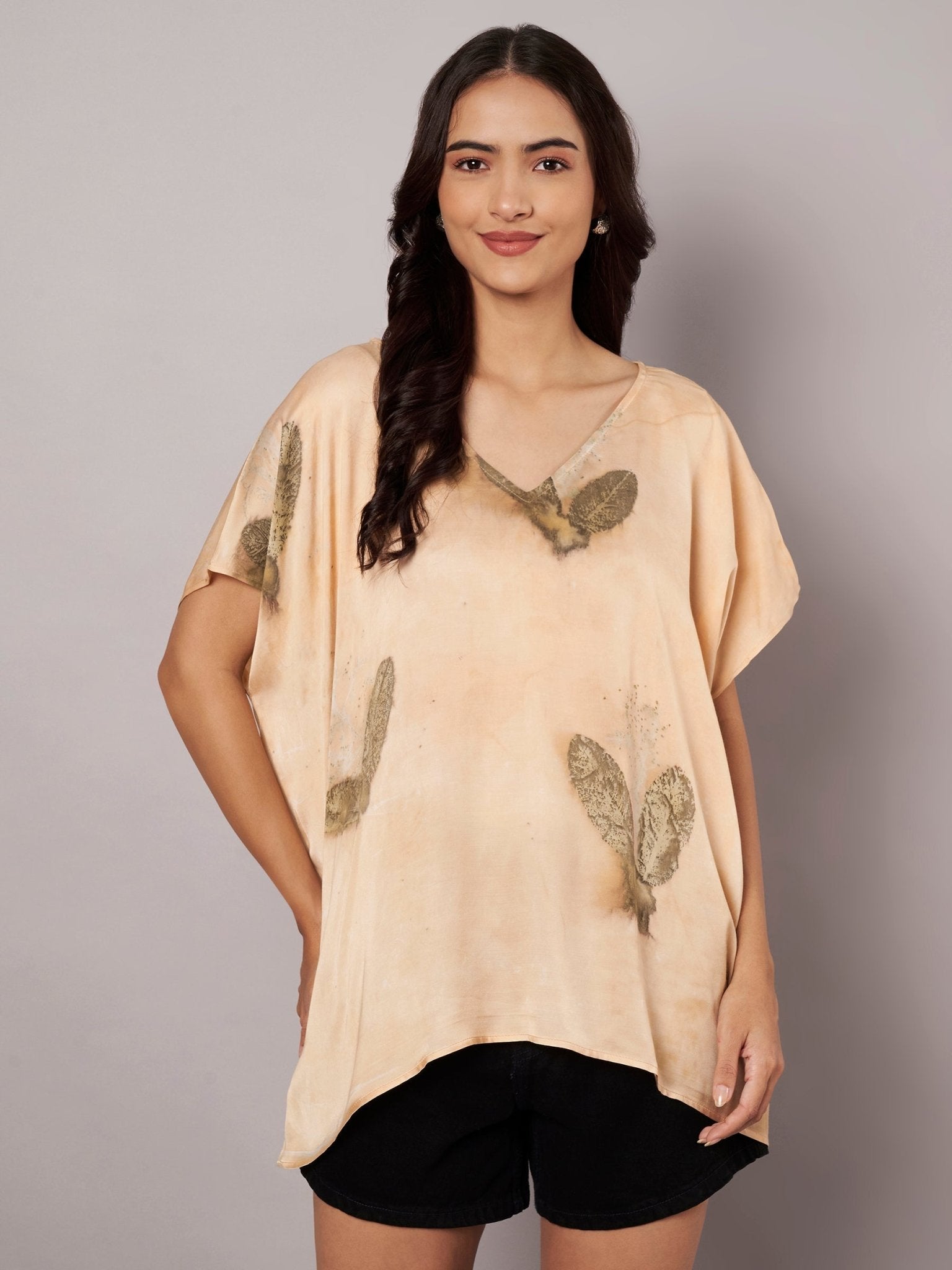 Botanical Kaftan Flared Top for Women Relaxed Fit – Womens Top on Brown Living™. SKU: fst2. Img 6.