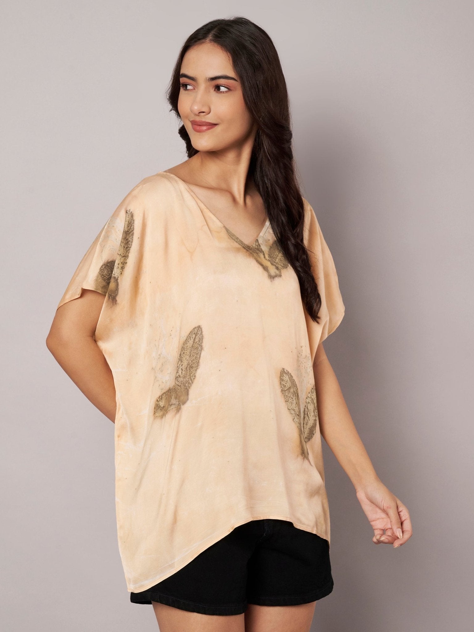 Botanical Kaftan Flared Top for Women Relaxed Fit – Womens Top on Brown Living™. SKU: fst2. Img 7.
