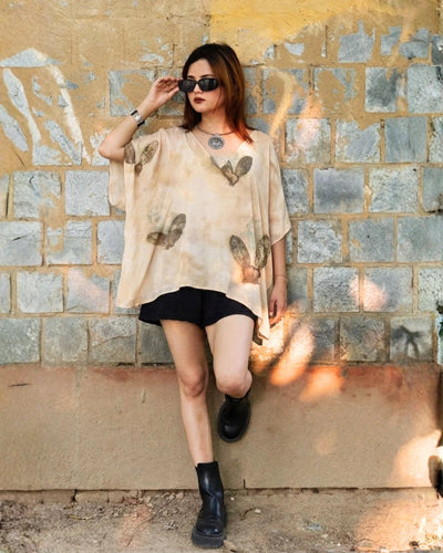 Botanical Kaftan Flared Top for Women Relaxed Fit – Womens Top on Brown Living™. SKU: fst2. Img 1.