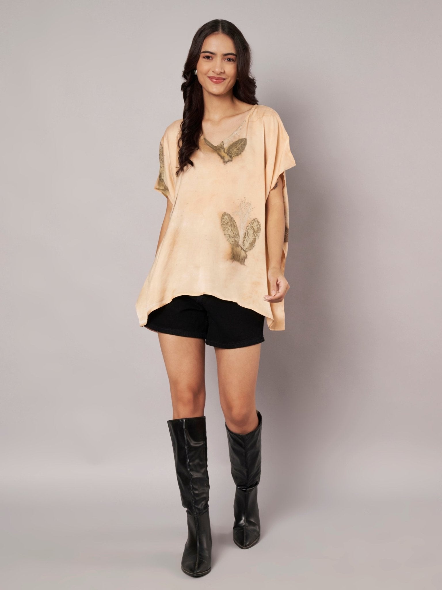 Botanical Kaftan Flared Top for Women Relaxed Fit – Womens Top on Brown Living™. SKU: fst2. Img 9.