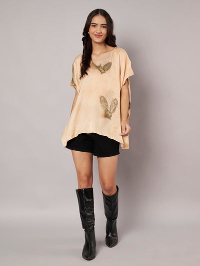 Botanical Kaftan Flared Top for Women Relaxed Fit – Womens Top on Brown Living™. SKU: fst2. Img 9.
