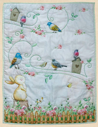 Bouncing Bunny And Birds Quilt Soft Kids Bedding – Play Mats on Brown Living™. SKU: QLTBIRDS. Img 1.