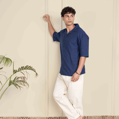 Box Fit Cuban Collar Shirt For Men | Dark Blue – Men Shirt by Hope - House of Pure Eco available on Brown Living™. 38 . SKU: 1011_38. Img 8.