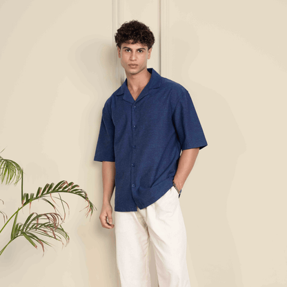 Box Fit Cuban Collar Shirt For Men | Dark Blue – Men Shirt by Hope - House of Pure Eco available on Brown Living™. 38 . SKU: 1011_38. Img 7.
